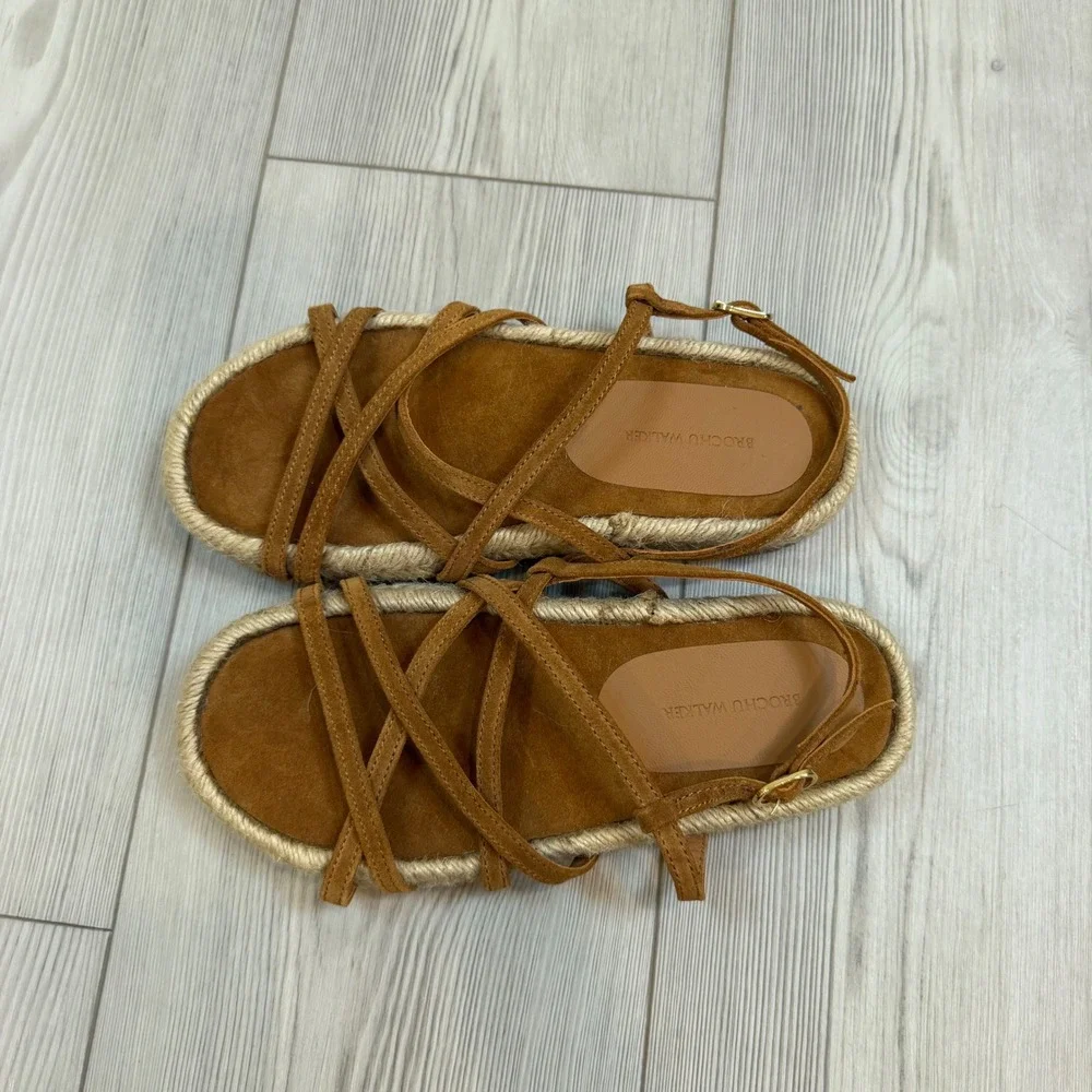 Brochu Walker 6 Dawson Brown Suede Strappy Espadrille Sandals Made in Portugal